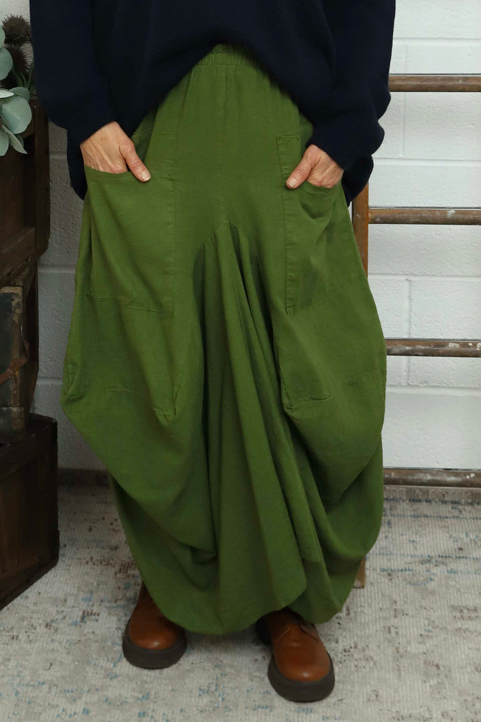 Orla Parachute Linen Skirt Olive