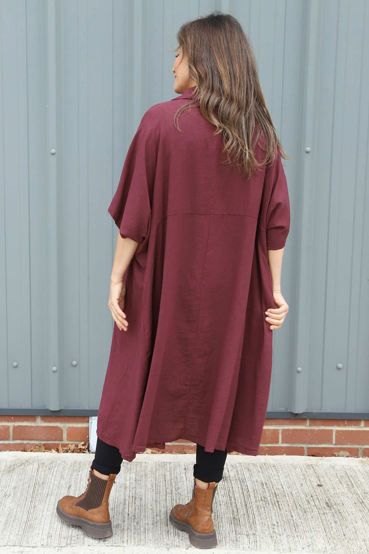 Amina Linen Dress Wine