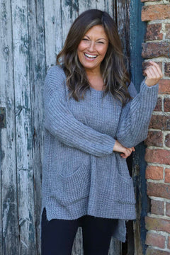 Alira Waffle Knitted Jumper Mid Grey