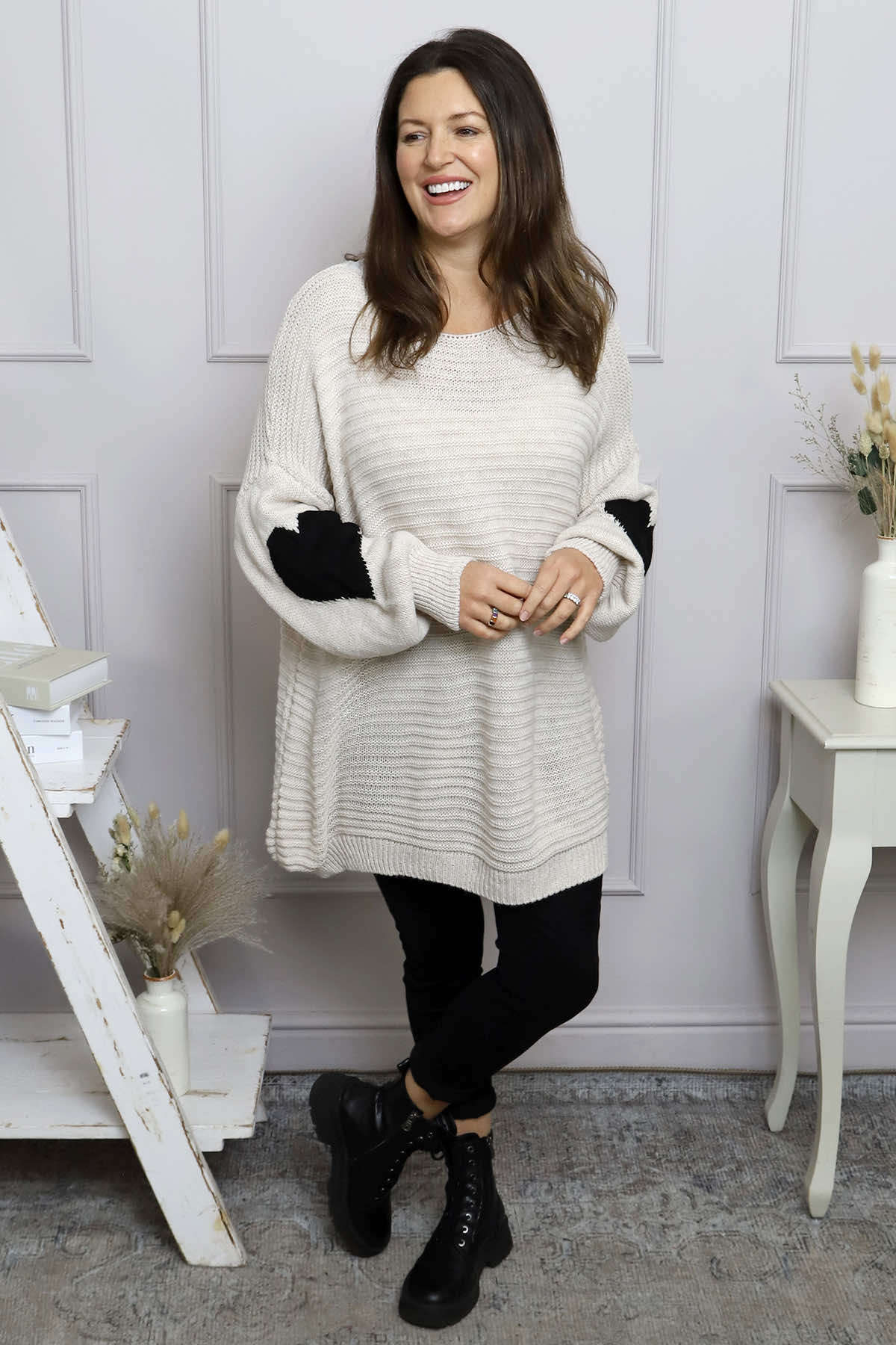 Magdalena Heart Sleeve Knitted Jumper Stone