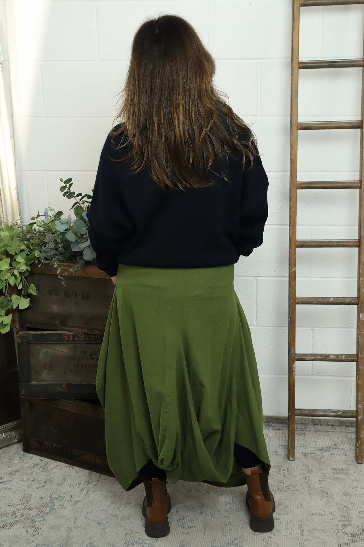 Orla Parachute Linen Skirt Olive