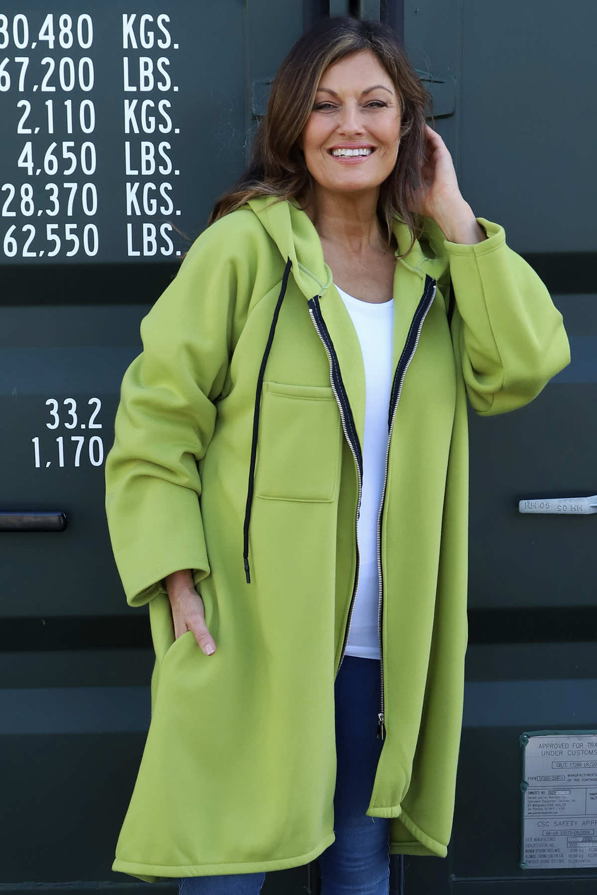 Emelina Zip Hooded Cotton Jacket Lime