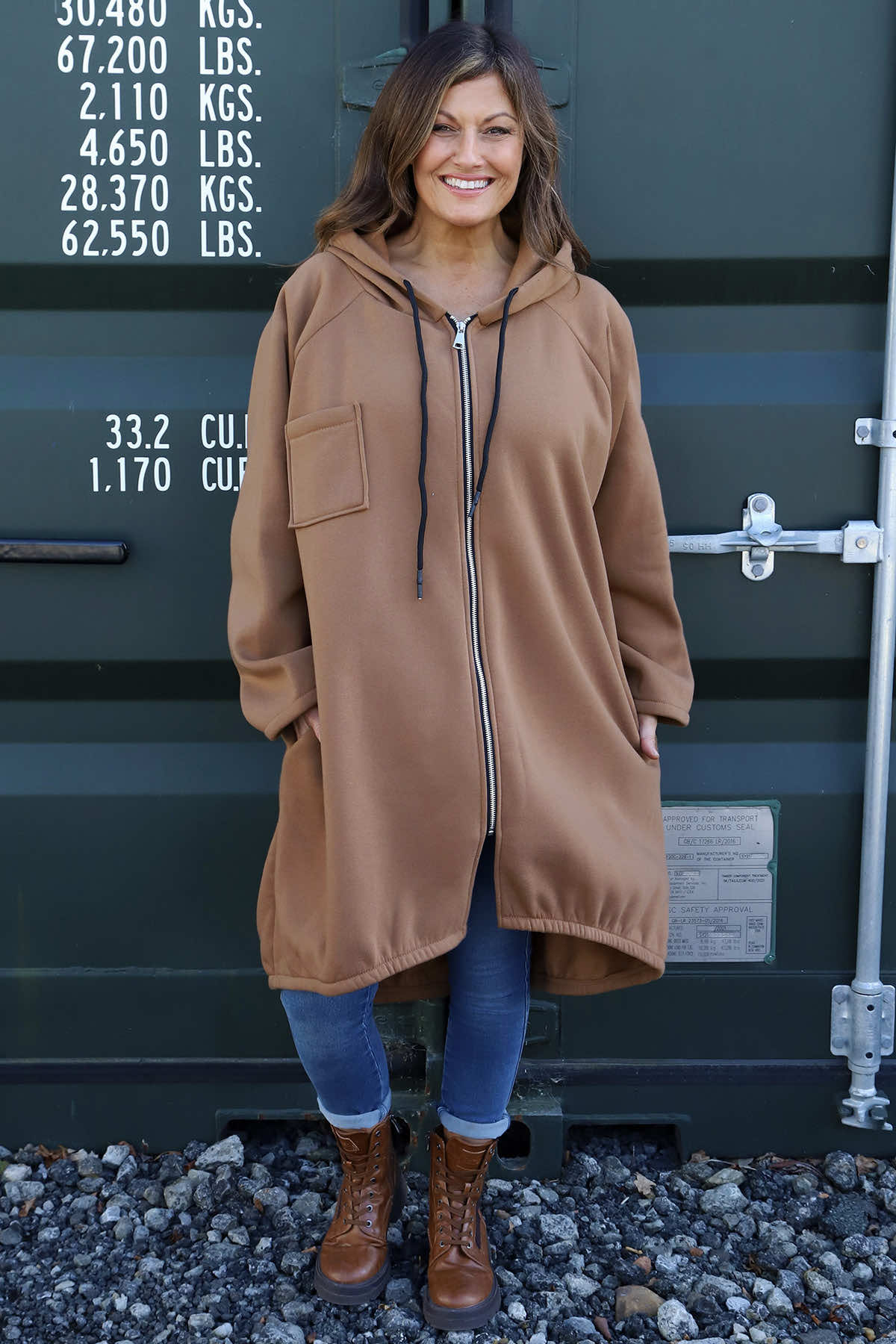 Emelina Zip Hooded Cotton Jacket Nutmeg