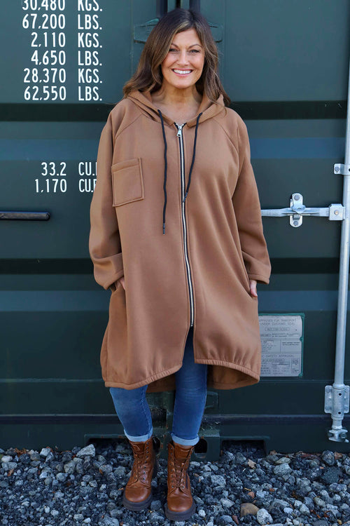 Emelina Zip Hooded Cotton Jacket Nutmeg - Image 3