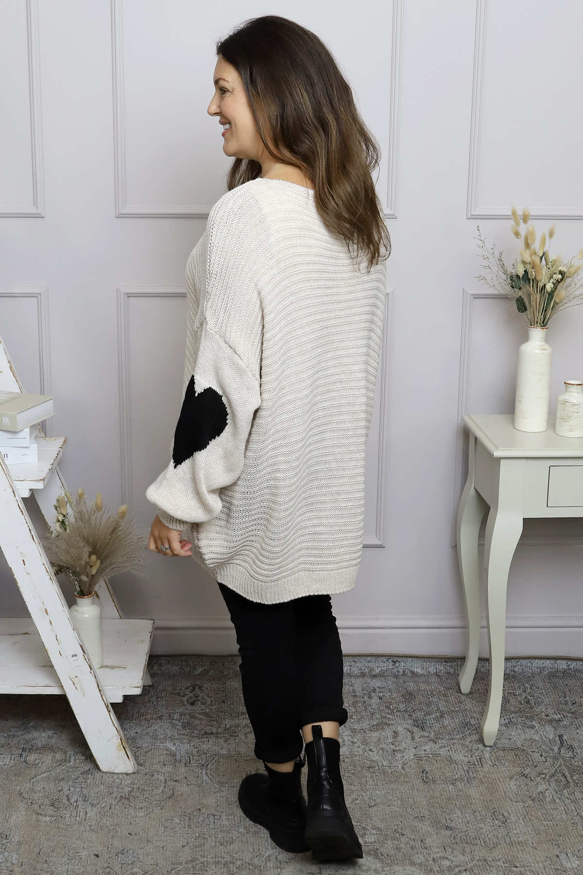 Magdalena Heart Sleeve Knitted Jumper Stone