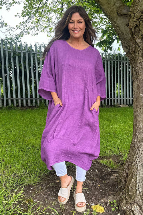 Diane Linen Dress Purple - Image 1