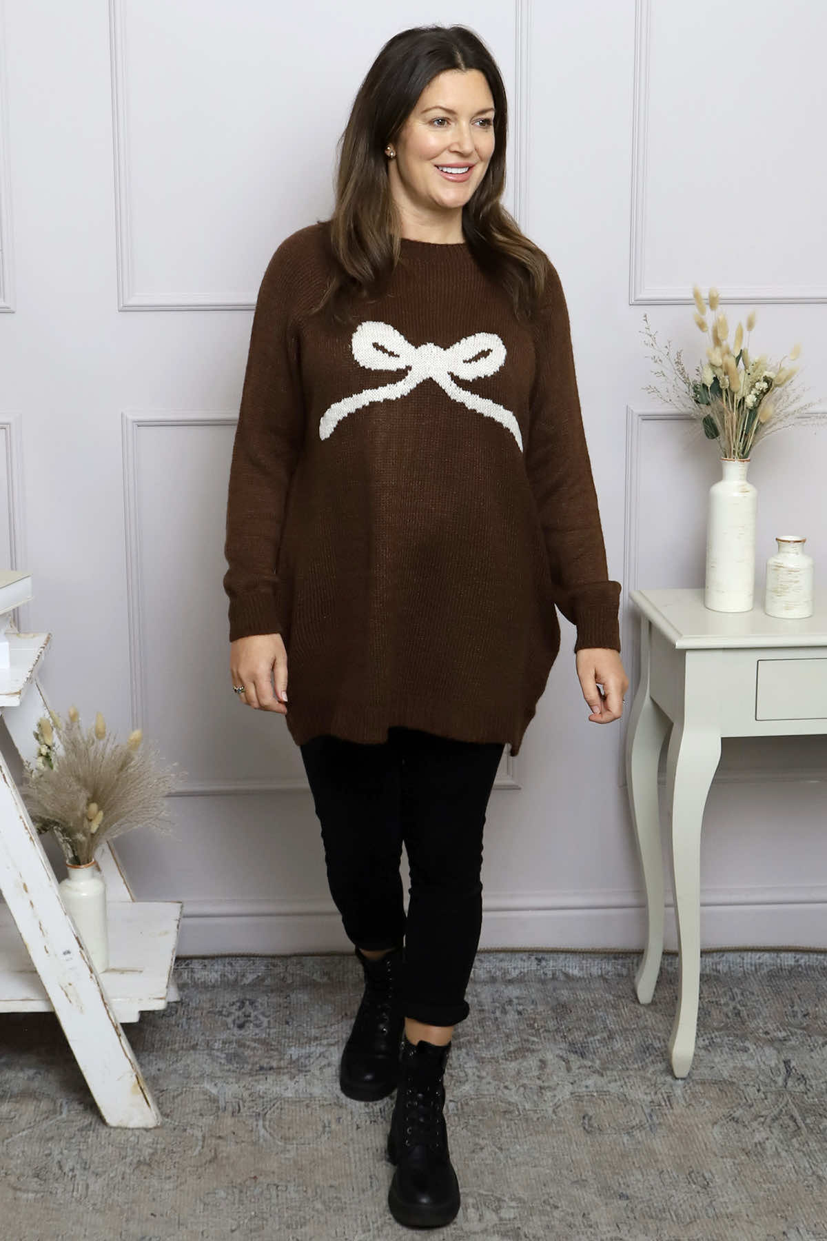 Melinda Bow Knitted Jumper Cocoa