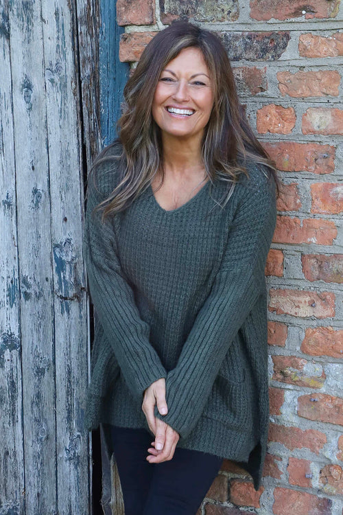 Alira Waffle Knitted Jumper Khaki