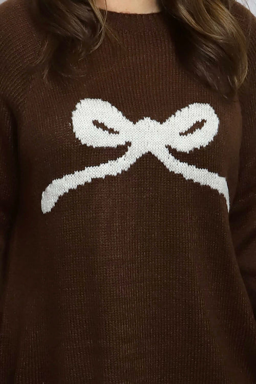 Melinda Bow Knitted Jumper Cocoa - Image 3
