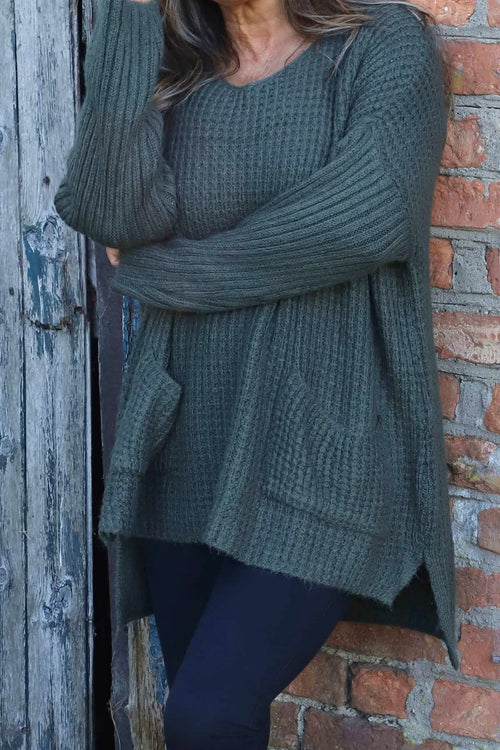 Alira Waffle Knitted Jumper Khaki - Image 3