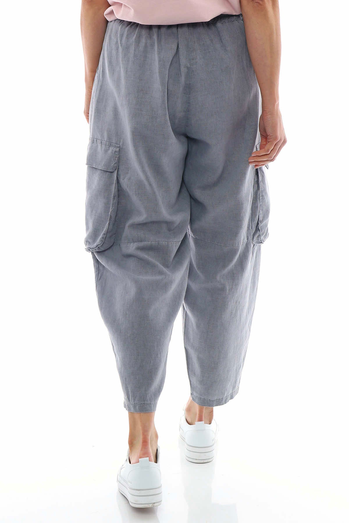 Eva Washed Cargo Linen Trousers Mid Grey
