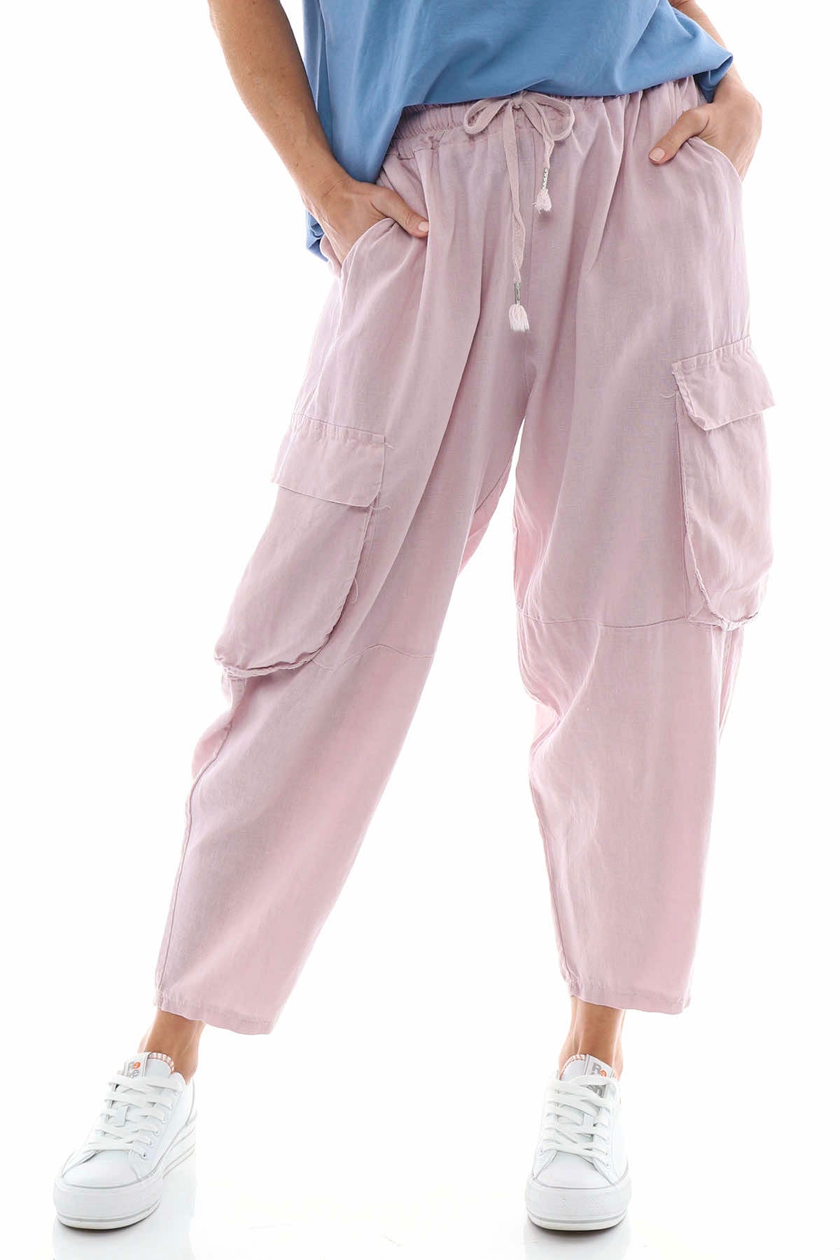 Eva Washed Cargo Linen Trousers Pink