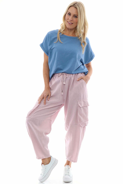 Eva Washed Cargo Linen Trousers Pink - Image 1