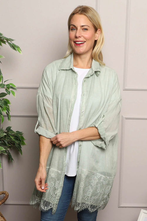 Reban Lace Trim Cotton Shirt Khaki - Image 4