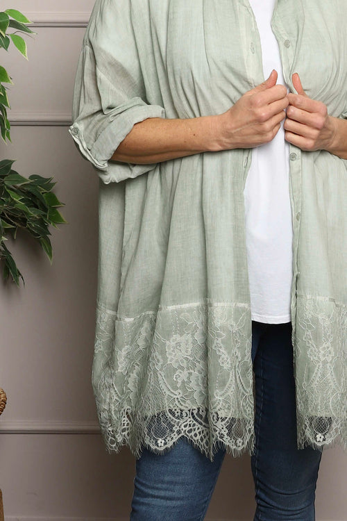 Reban Lace Trim Cotton Shirt Khaki - Image 5