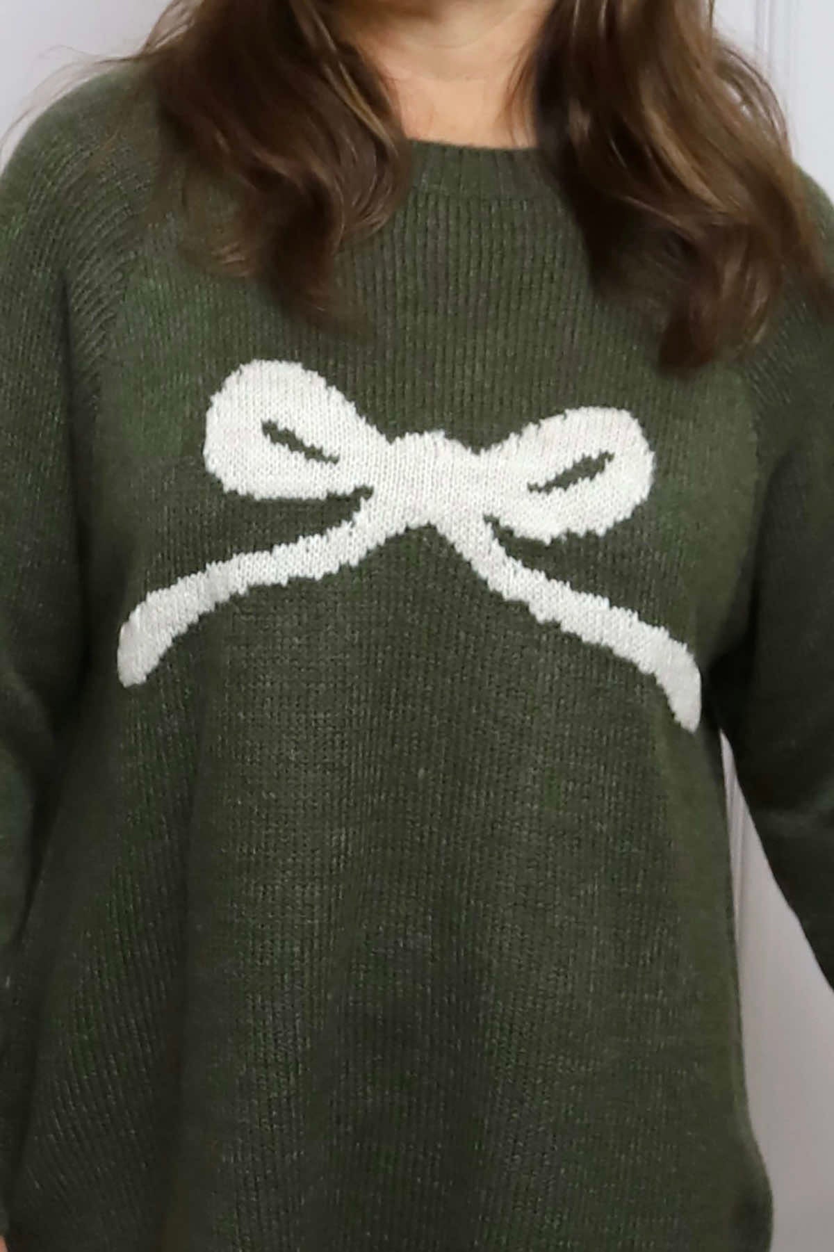 Melinda Bow Knitted Jumper Khaki