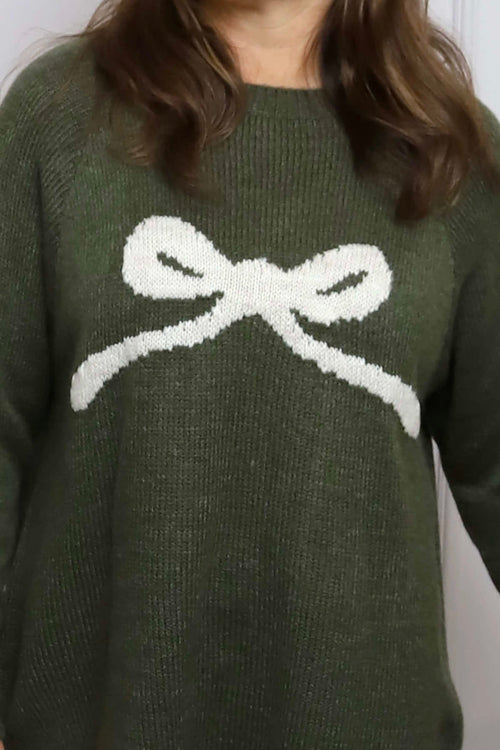 Melinda Bow Knitted Jumper Khaki - Image 3