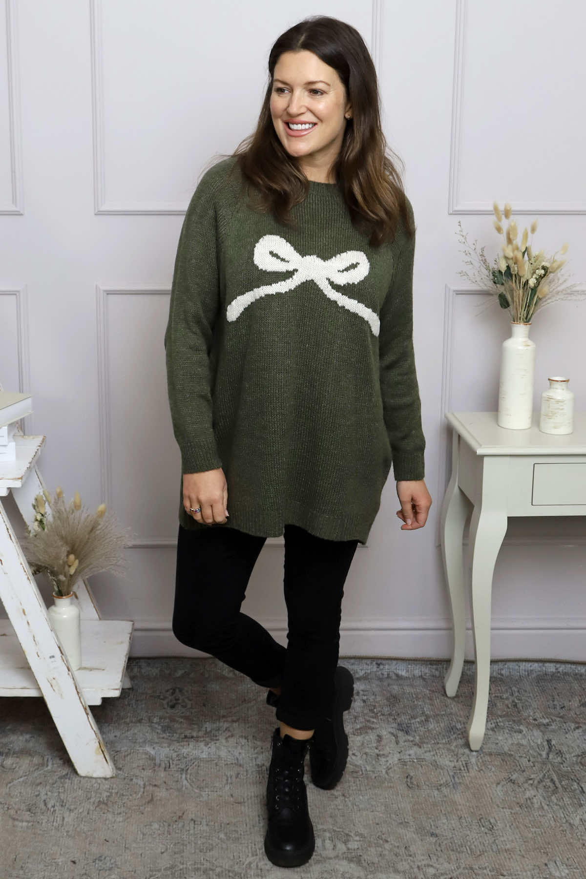 Melinda Bow Knitted Jumper Khaki