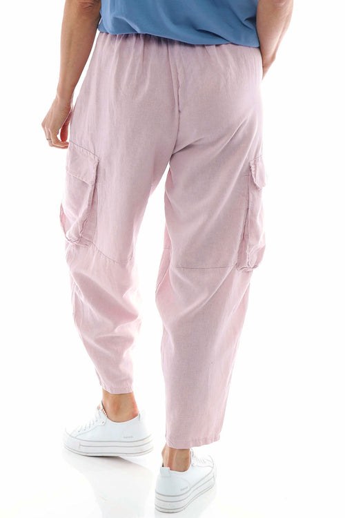 Eva Washed Cargo Linen Trousers Pink - Image 5