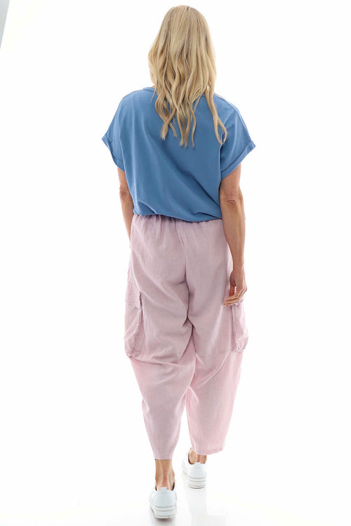 Eva Washed Cargo Linen Trousers Pink - Image 6