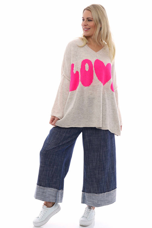 Love V-Neck Knitted Jumper Stone - Image 7