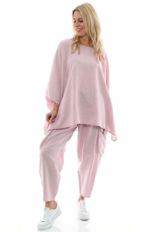 Eva Washed Cargo Linen Trousers Pink - Image 7