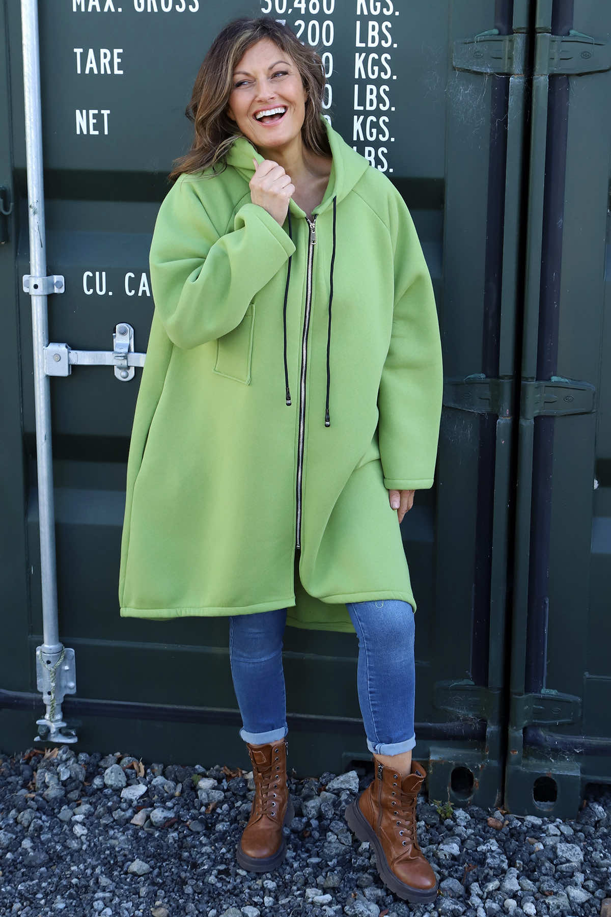 Emelina Zip Hooded Cotton Jacket Green