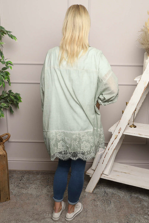 Reban Lace Trim Cotton Shirt Khaki - Image 6