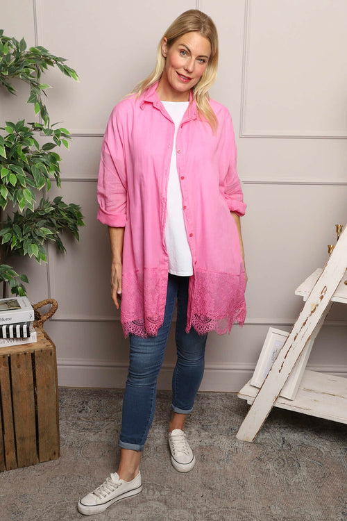 Reban Lace Trim Cotton Shirt Fuchsia - Image 3