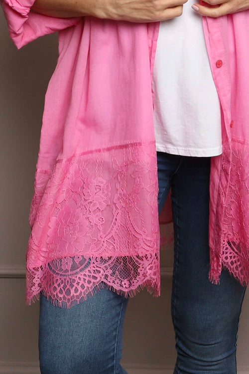 Reban Lace Trim Cotton Shirt Fuchsia - Image 5
