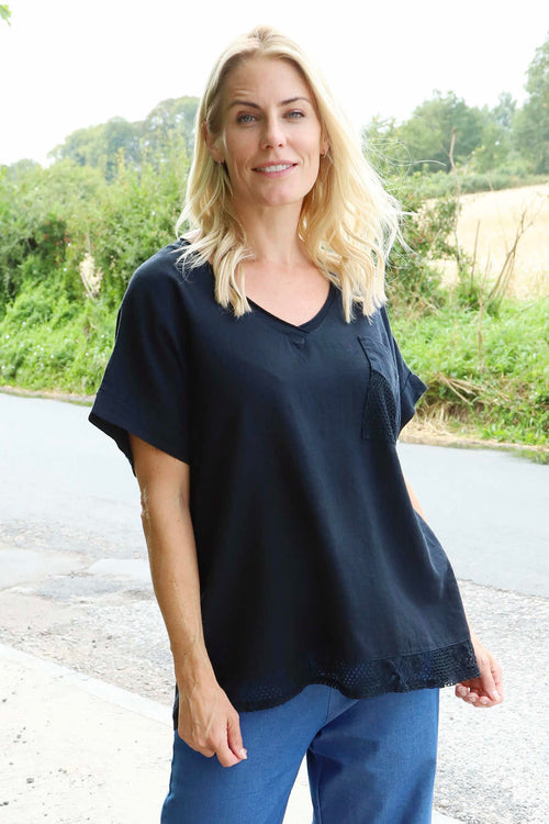 Vera Pocket Linen Top Black - Image 1