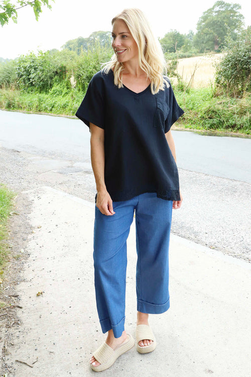 Vera Pocket Linen Top Black - Image 3