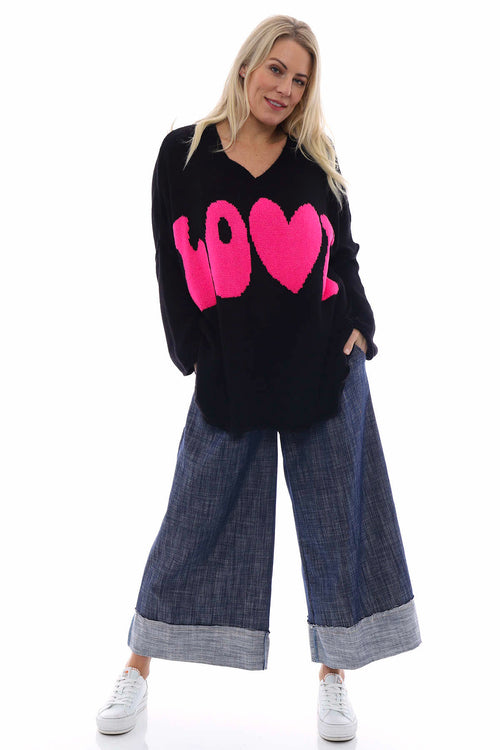 Love V-Neck Knitted Jumper Black - Image 7