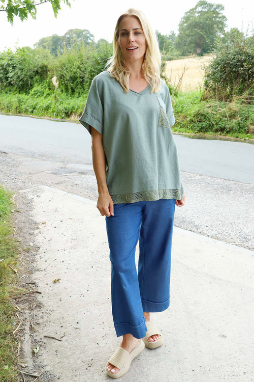 Vera Pocket Linen Top Khaki - Image 2