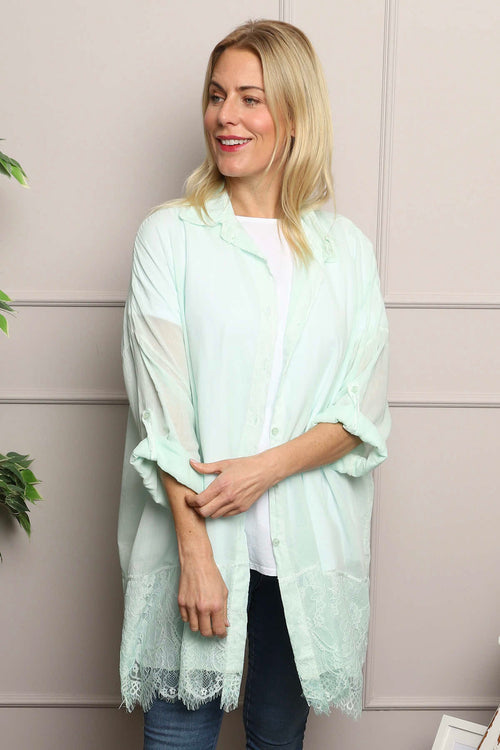 Reban Lace Trim Cotton Shirt Mint - Image 2
