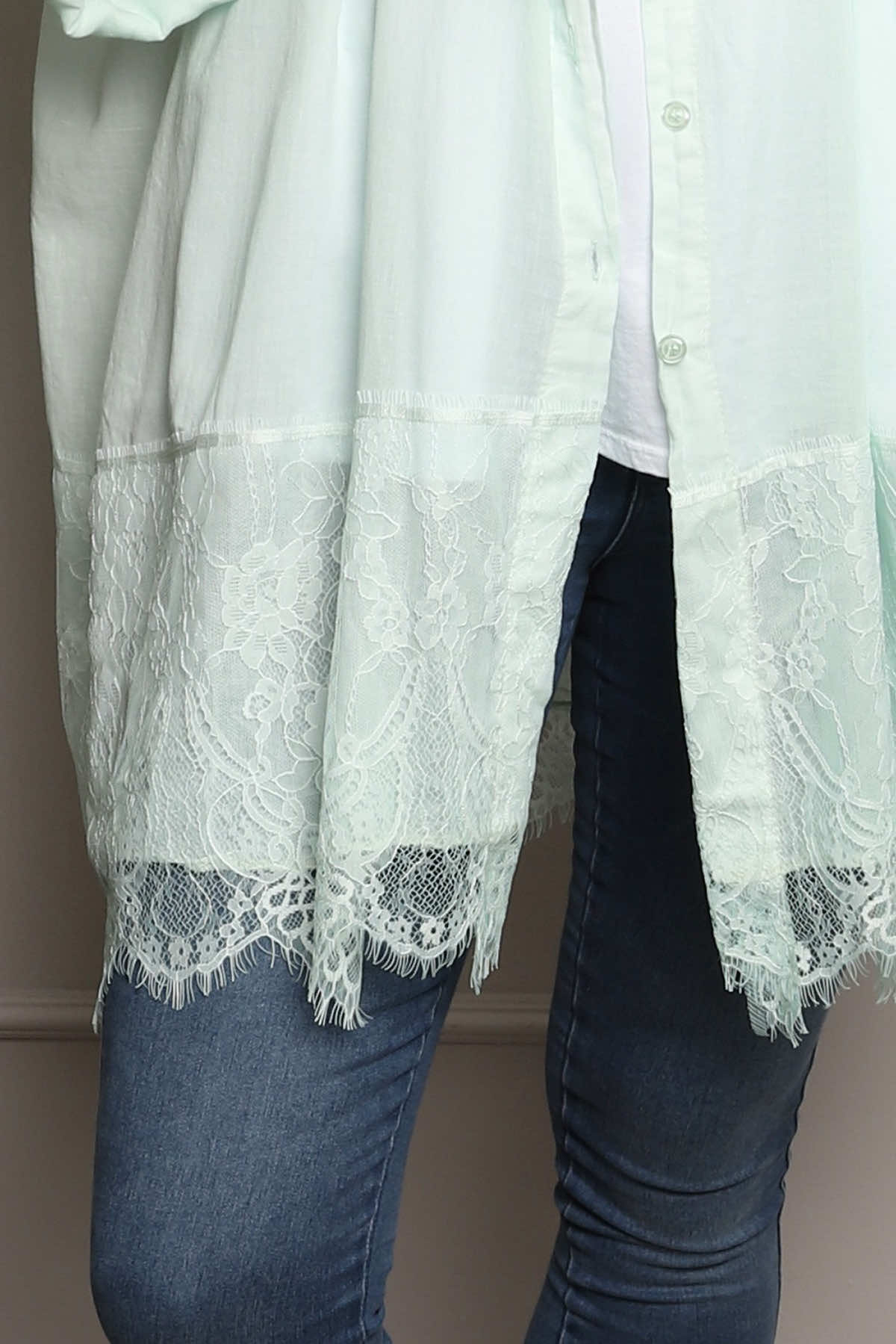 Reban Lace Trim Cotton Shirt Mint