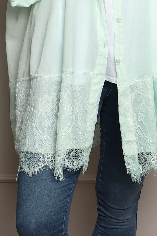 Reban Lace Trim Cotton Shirt Mint - Image 3