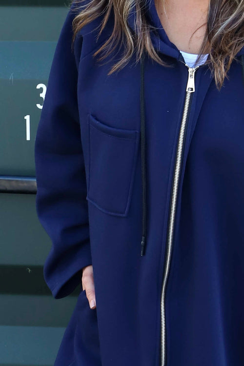 Emelina Zip Hooded Cotton Jacket Navy - Image 3