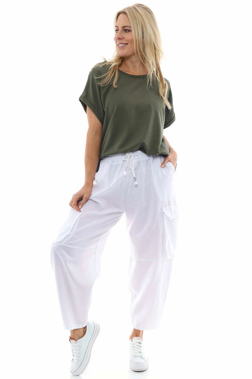 Eva Washed Cargo Linen Trousers White