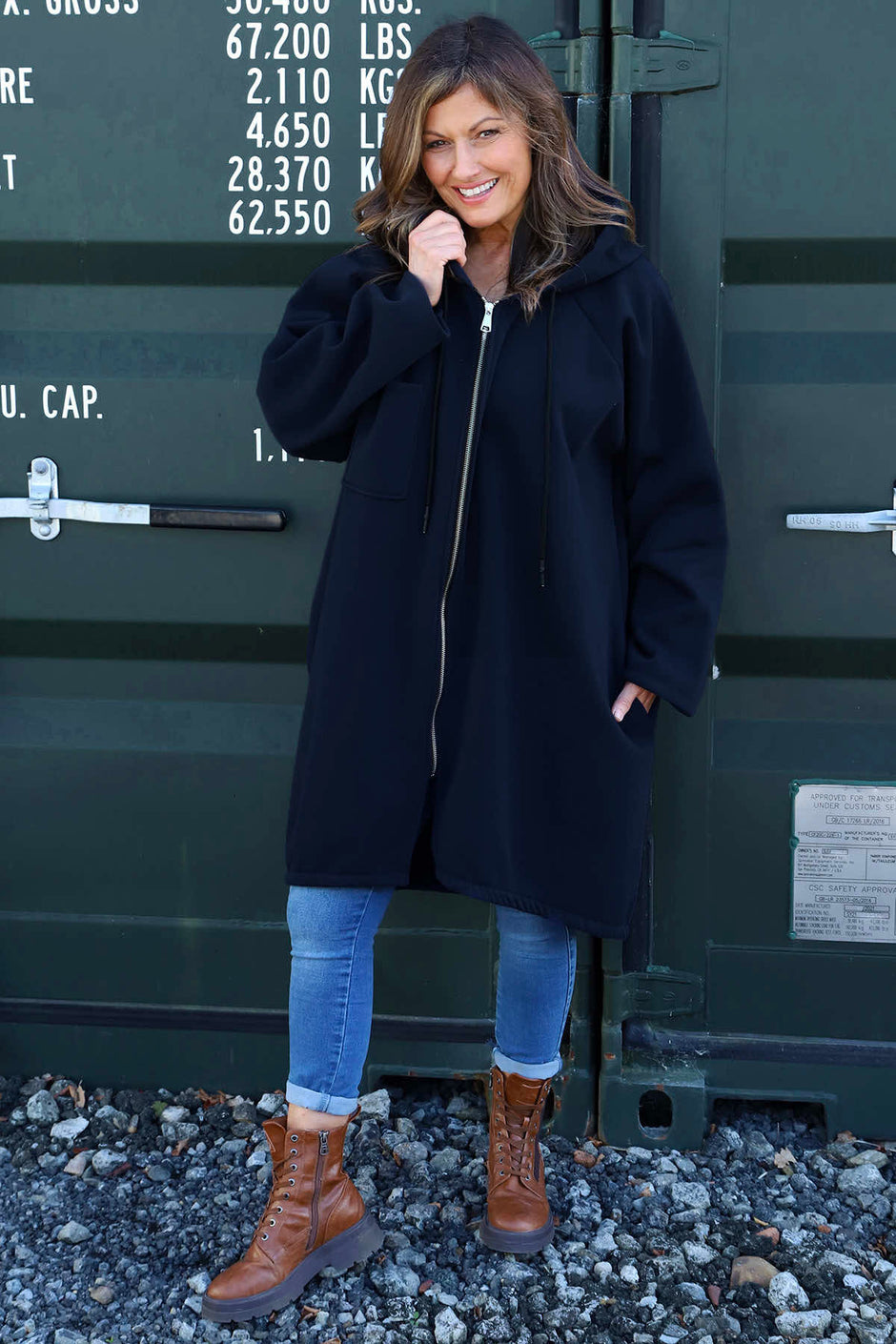 Emelina Zip Hooded Cotton Jacket Navy