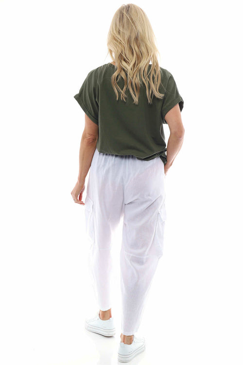Eva Washed Cargo Linen Trousers White - Image 6