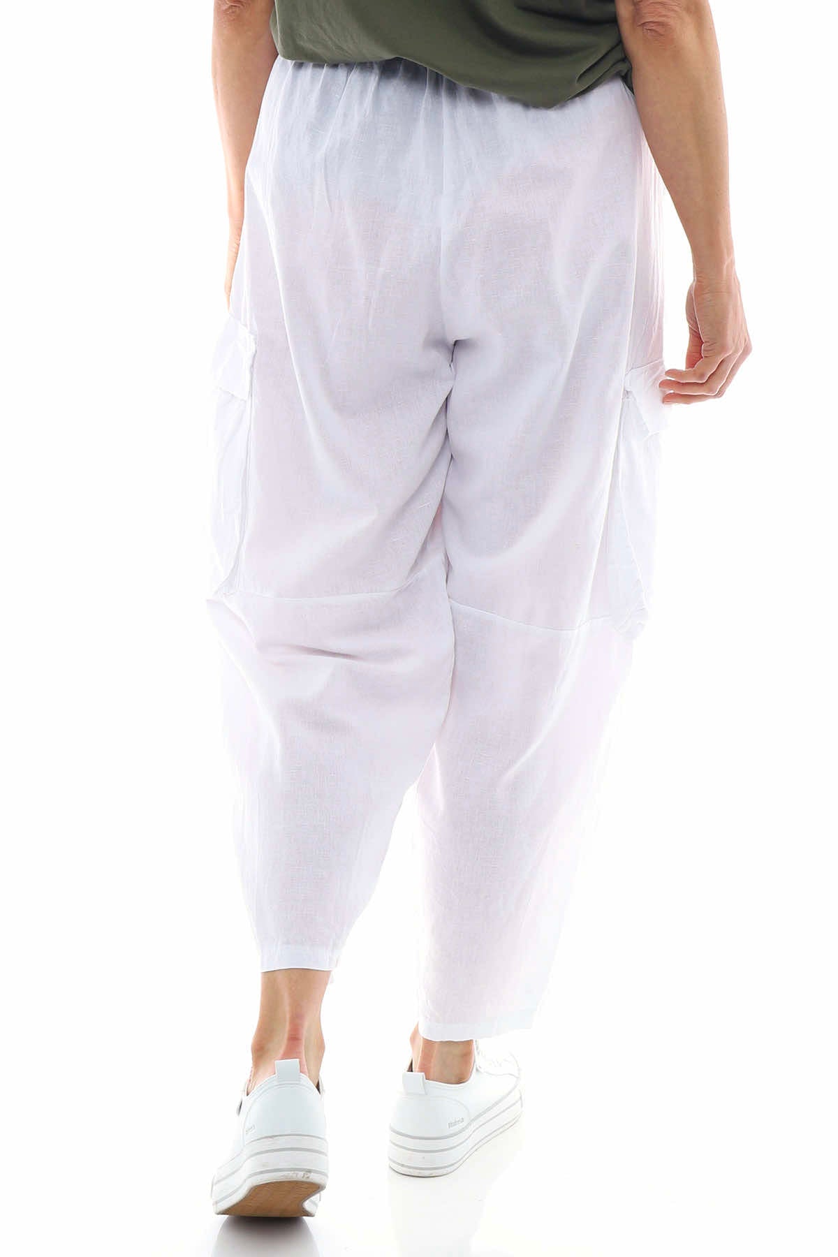 Eva Washed Cargo Linen Trousers White