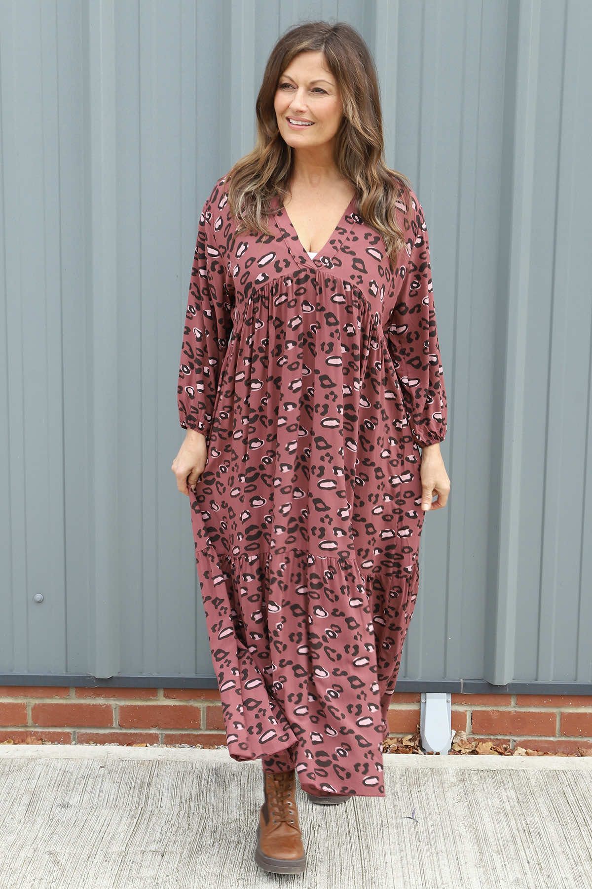 Izarra Leopard Print Dress Burgundy