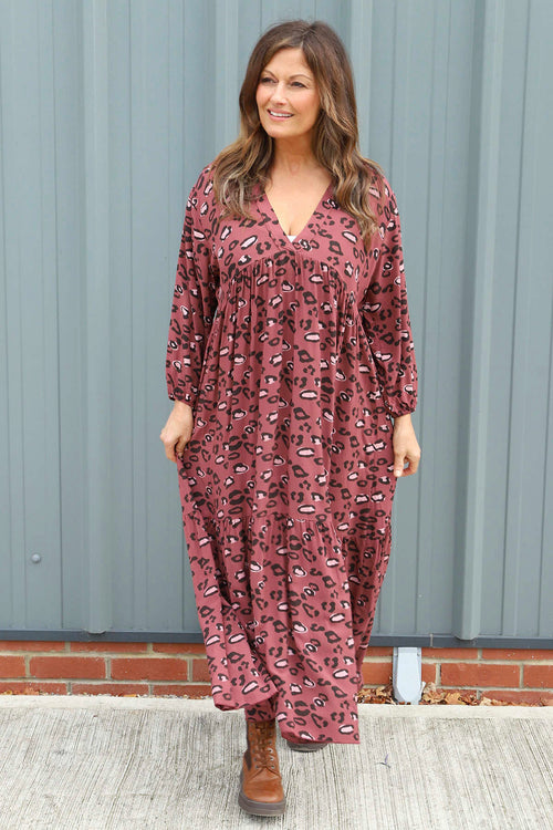 Izarra Leopard Print Dress Burgundy - Image 2