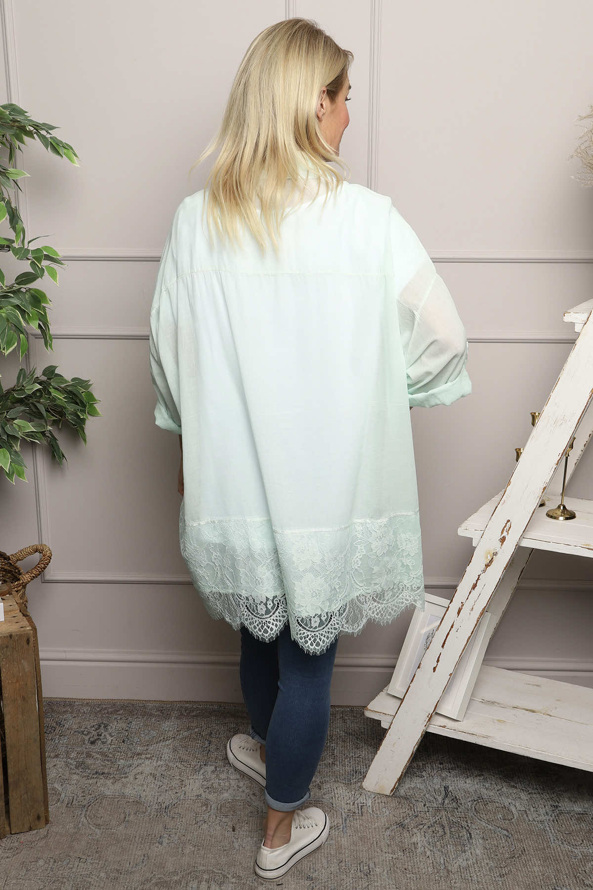 Reban Lace Trim Cotton Shirt Mint