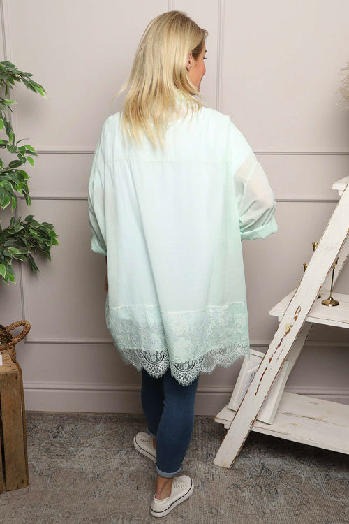 Reban Lace Trim Cotton Shirt Mint - Image 6