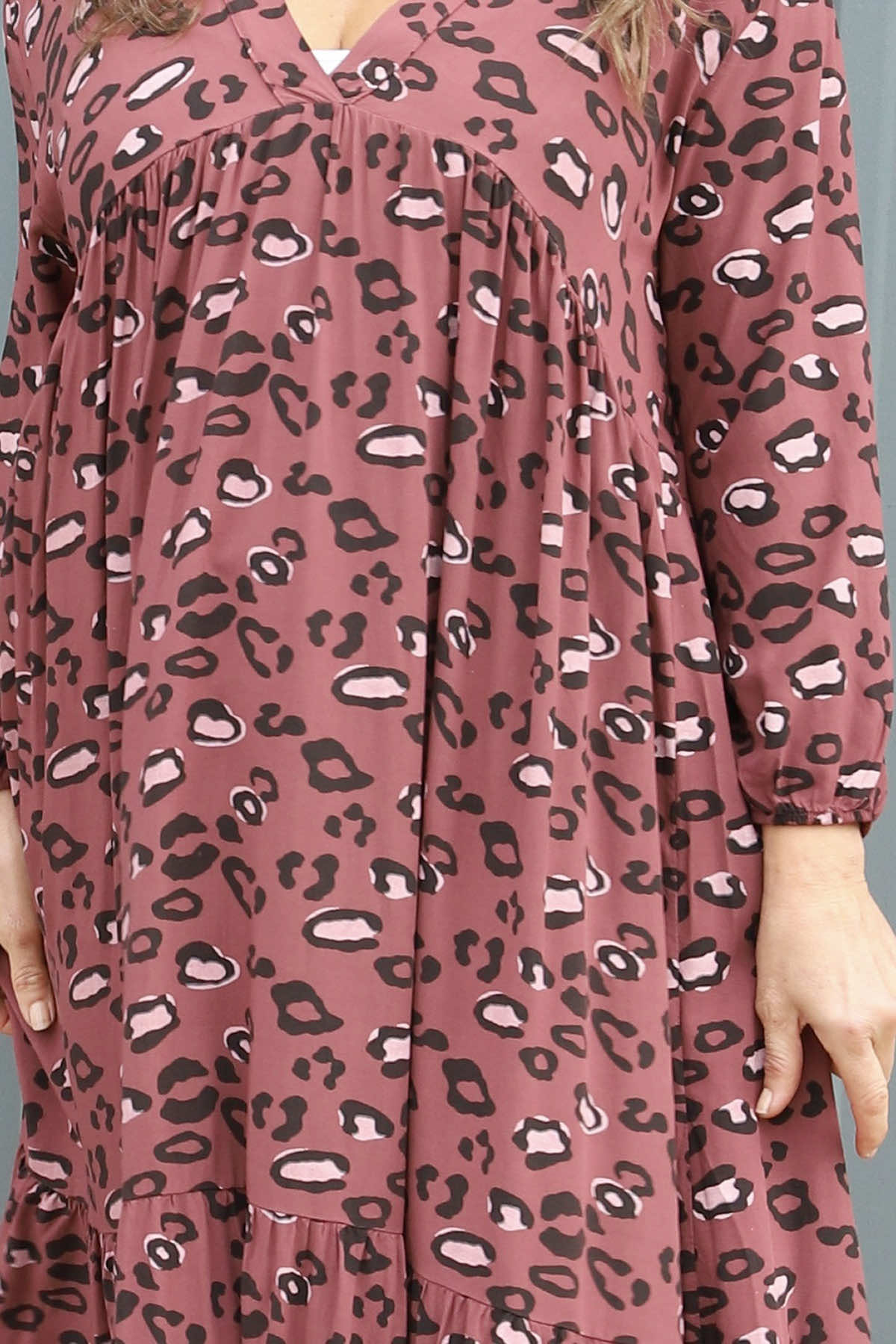 Izarra Leopard Print Dress Burgundy