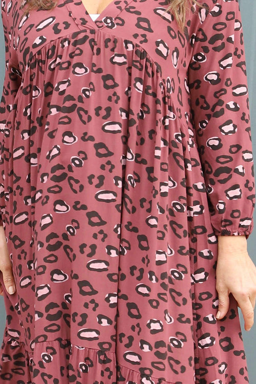 Izarra Leopard Print Dress Burgundy - Image 3