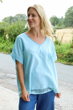 Vera Pocket Linen Top Light Blue Light Blue - Vera Pocket Linen Top Light Blue