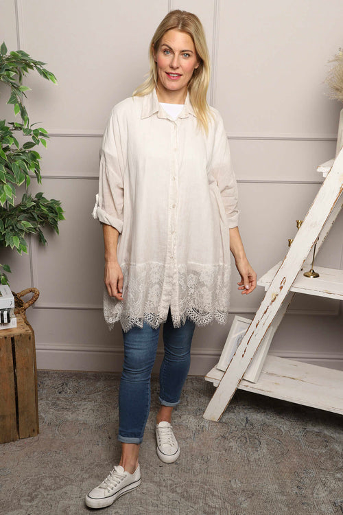 Reban Lace Trim Cotton Shirt Stone - Image 4
